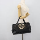 GUCCI Interlocking G Hand Bag Leather Black Gold Tone 131445 Auth 192909-22