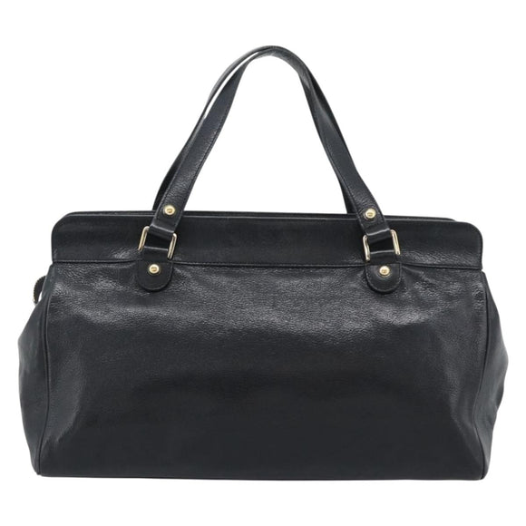 GUCCI Interlocking G Hand Bag Leather Black Gold Tone 131445 Auth 192909