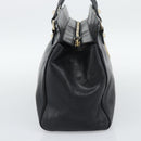 GUCCI Interlocking G Hand Bag Leather Black Gold Tone 131445 Auth 192909-4