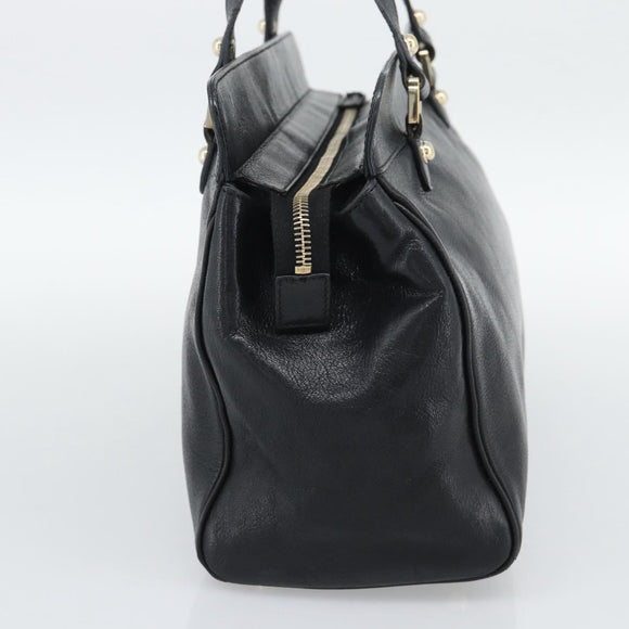GUCCI Interlocking G Hand Bag Leather Black Gold Tone 131445 Auth 192909