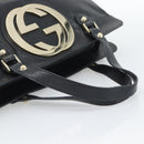 GUCCI Interlocking G Hand Bag Leather Black Gold Tone 131445 Auth 192909-7