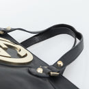 GUCCI Interlocking G Hand Bag Leather Black Gold Tone 131445 Auth 192909-8