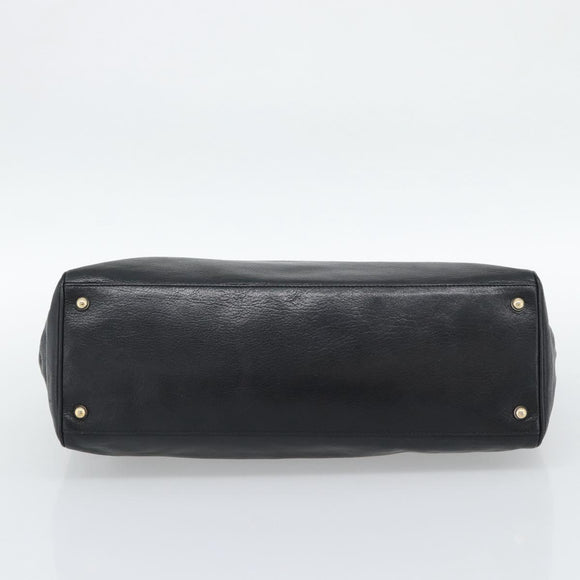 GUCCI Interlocking G Hand Bag Leather Black Gold Tone 131445 Auth 192909