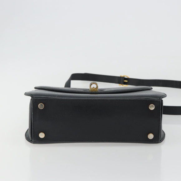 Salvatore Ferragamo Gancini Hand Bag Leather 2way Black Gold Tone Auth 192915