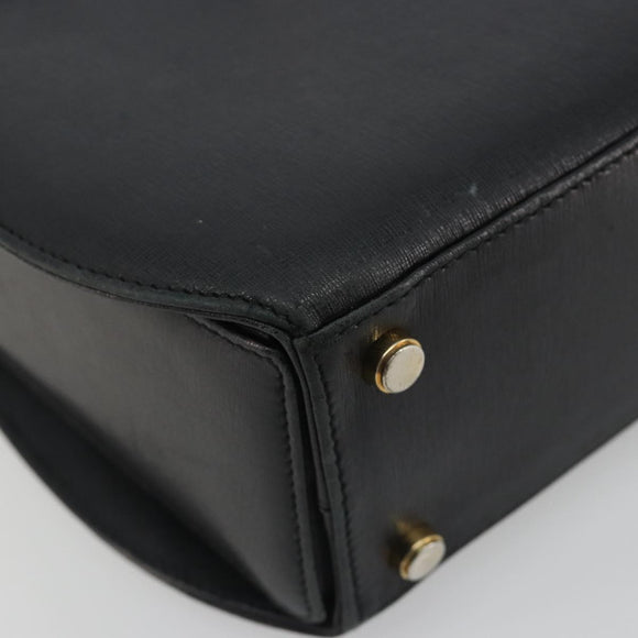 Salvatore Ferragamo Gancini Hand Bag Leather 2way Black Gold Tone Auth 192915