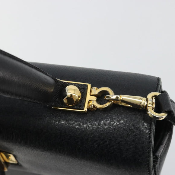Salvatore Ferragamo Gancini Hand Bag Leather 2way Black Gold Tone Auth 192915