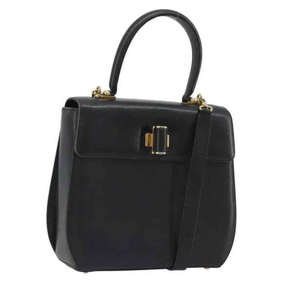 Salvatore Ferragamo Gancini Hand Bag Leather 2way Black Gold Tone Auth 192915