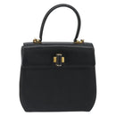 Salvatore Ferragamo Gancini Hand Bag Leather 2way Black Gold Tone Auth 192915-13