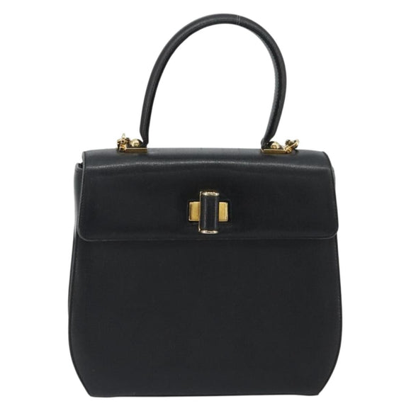 Salvatore Ferragamo Gancini Hand Bag Leather 2way Black Gold Tone Auth 192915