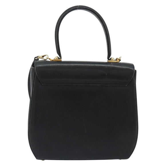 Salvatore Ferragamo Gancini Hand Bag Leather 2way Black Gold Tone Auth 192915