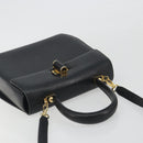 Salvatore Ferragamo Gancini Hand Bag Leather 2way Black Gold Tone Auth 192915-6