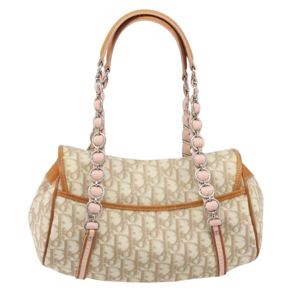 Christian Dior Trotter Canvas Romantic Chain Bag PVC Beige Silver Auth 192923SAM
