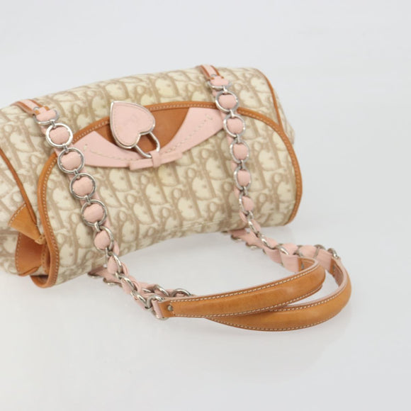 Christian Dior Trotter Canvas Romantic Chain Bag PVC Beige Silver Auth 192923SAM