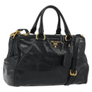 PRADA Hand Bag Leather 2way Black Gold Tone Auth 192927V-1
