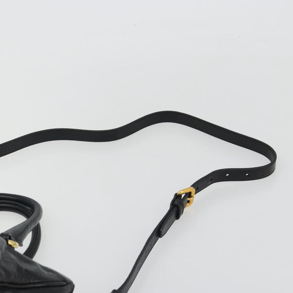 PRADA Hand Bag Leather 2way Black Gold Tone Auth 192927V
