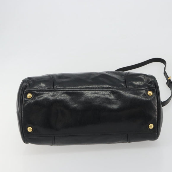 PRADA Hand Bag Leather 2way Black Gold Tone Auth 192927V