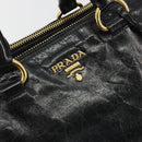 PRADA Hand Bag Leather 2way Black Gold Tone Auth 192927V-17
