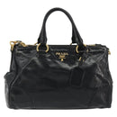 PRADA Hand Bag Leather 2way Black Gold Tone Auth 192927V-2