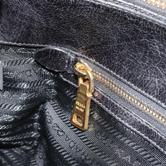 PRADA Hand Bag Leather 2way Black Gold Tone Auth 192927V