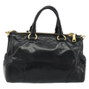 PRADA Hand Bag Leather 2way Black Gold Tone Auth 192927V-3