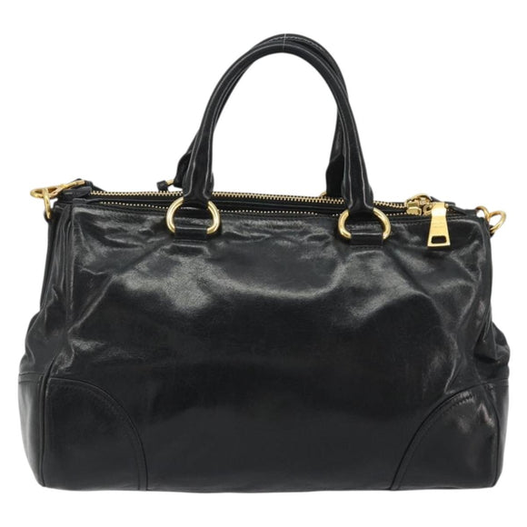 PRADA Hand Bag Leather 2way Black Gold Tone Auth 192927V