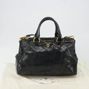 PRADA Hand Bag Leather 2way Black Gold Tone Auth 192927V-30