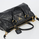PRADA Hand Bag Leather 2way Black Gold Tone Auth 192927V-6