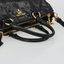 PRADA Hand Bag Leather 2way Black Gold Tone Auth 192927V-7