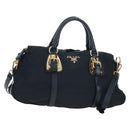 PRADA Hand Bag Nylon 2way Navy Gold Auth 192936V-1
