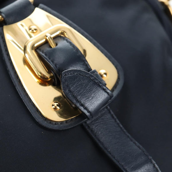 PRADA Hand Bag Nylon 2way Navy Gold Auth 192936V
