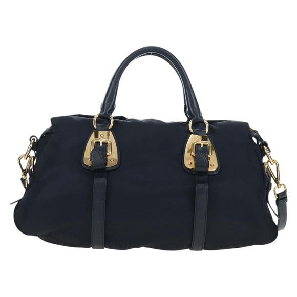 PRADA Hand Bag Nylon 2way Navy Gold Auth 192936V