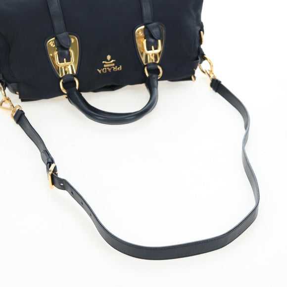PRADA Hand Bag Nylon 2way Navy Gold Auth 192936V