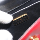 PRADA Hand Bag Leather Red Gold Auth 192949V-21