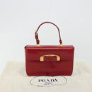 PRADA Hand Bag Leather Red Gold Auth 192949V-12