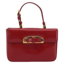 PRADA Hand Bag Leather Red Gold Auth 192949V-13