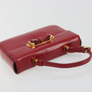 PRADA Hand Bag Leather Red Gold Auth 192949V-6