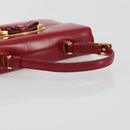 PRADA Hand Bag Leather Red Gold Auth 192949V-7