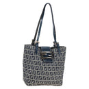 FENDI Zucchino Canvas Mamma Baguette Hand Bag Navy Silver Auth 192983V-1
