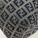 FENDI Zucchino Canvas Mamma Baguette Hand Bag Navy Silver Auth 192983V-10