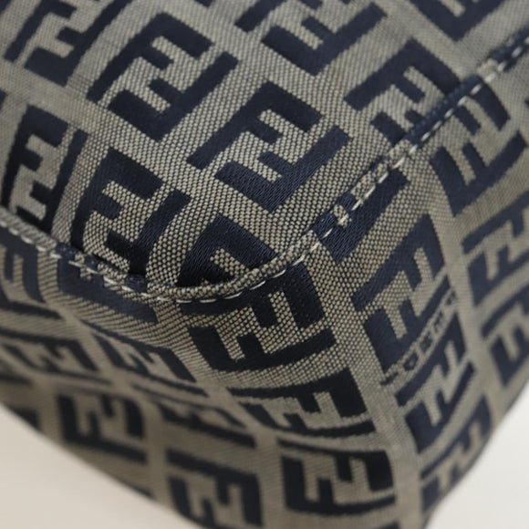 FENDI Zucchino Canvas Mamma Baguette Hand Bag Navy Silver Auth 192983V