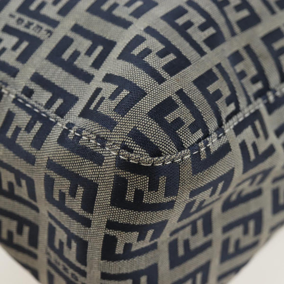 FENDI Zucchino Canvas Mamma Baguette Hand Bag Navy Silver Auth 192983V