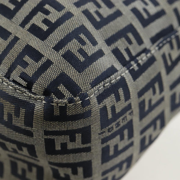 FENDI Zucchino Canvas Mamma Baguette Hand Bag Navy Silver Auth 192983V