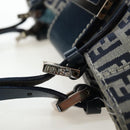 FENDI Zucchino Canvas Mamma Baguette Hand Bag Navy Silver Auth 192983V-14