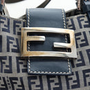 FENDI Zucchino Canvas Mamma Baguette Hand Bag Navy Silver Auth 192983V-15