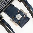 FENDI Zucchino Canvas Mamma Baguette Hand Bag Navy Silver Auth 192983V-16