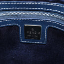 FENDI Zucchino Canvas Mamma Baguette Hand Bag Navy Silver Auth 192983V-17