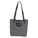 FENDI Zucchino Canvas Mamma Baguette Hand Bag Navy Silver Auth 192983V-2