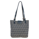 FENDI Zucchino Canvas Mamma Baguette Hand Bag Navy Silver Auth 192983V-3