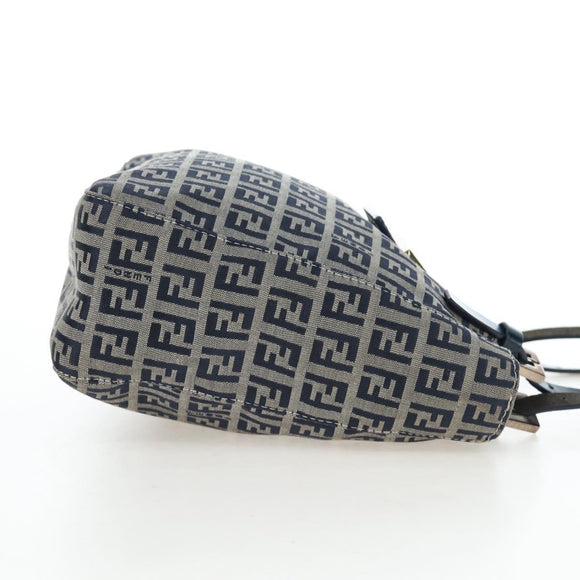 FENDI Zucchino Canvas Mamma Baguette Hand Bag Navy Silver Auth 192983V