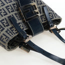 FENDI Zucchino Canvas Mamma Baguette Hand Bag Navy Silver Auth 192983V-6